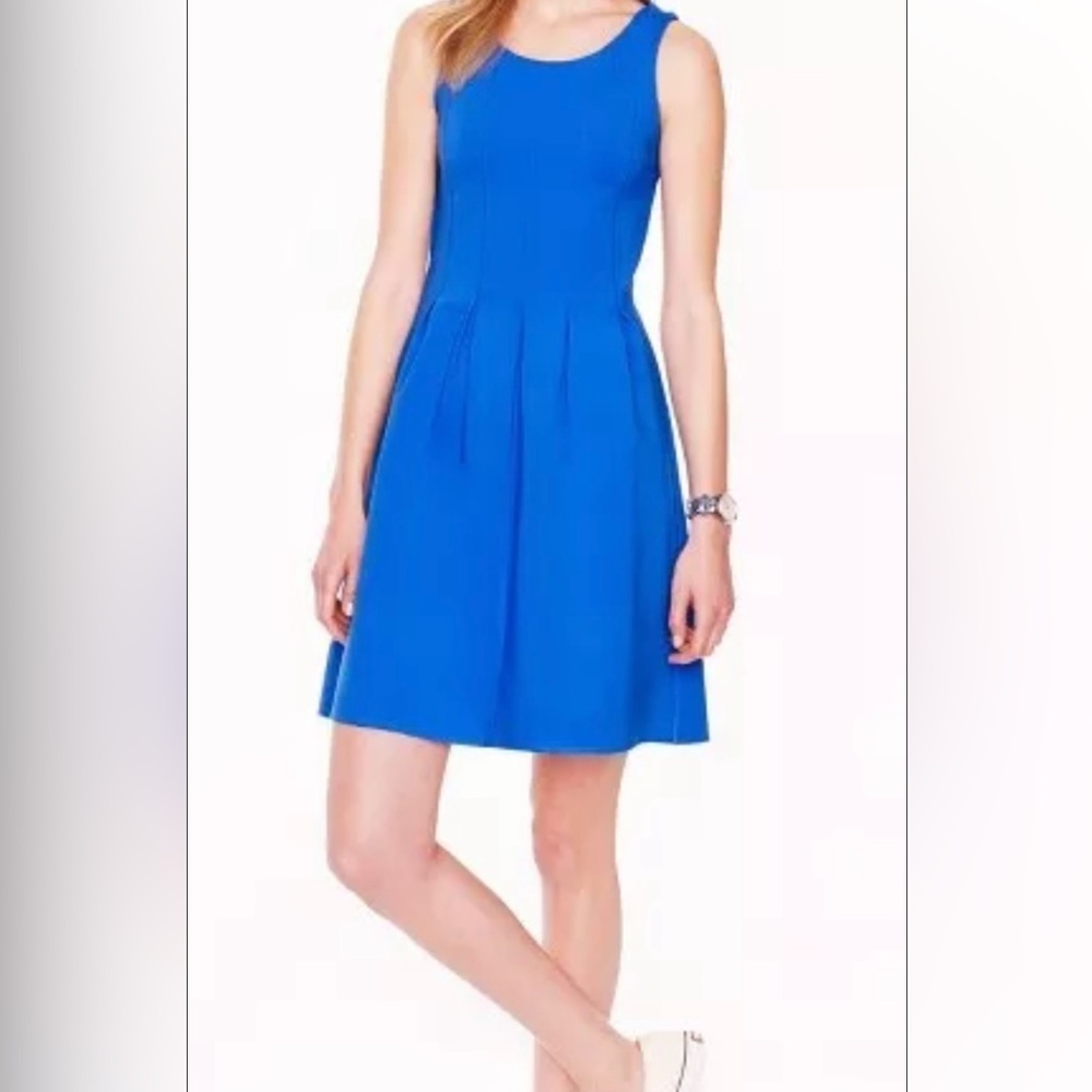 J Crew Blue Sleeveless Factory pleated ponte dress